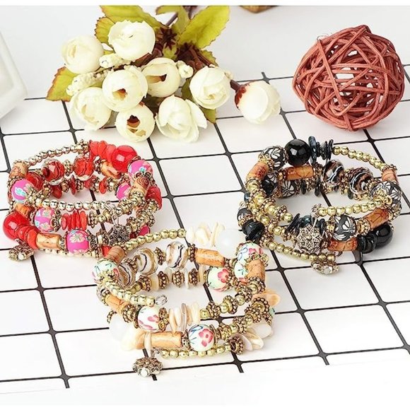 FIBO STEEL 6 Sets Bohemian Stackable Bead Bracelets for Women Stretch Mu… - Picture 6 of 6